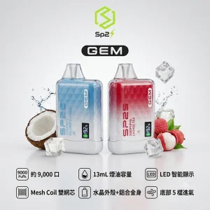 SP2S 思博瑞 GEM 一次性電子煙 9000口 13mL 智慧螢幕 Type-C可充電【10種口味】